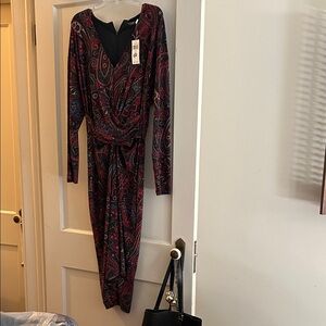 Ralph Lauren Red and Blue Paisley Long Sleeve Dress